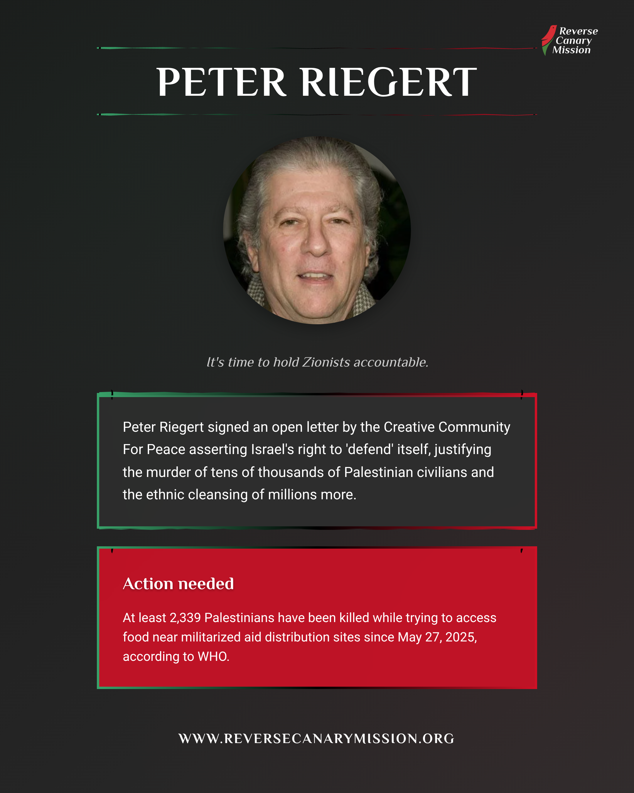 Peter Riegert - Complicit in Apartheid | Reverse Canary Mission