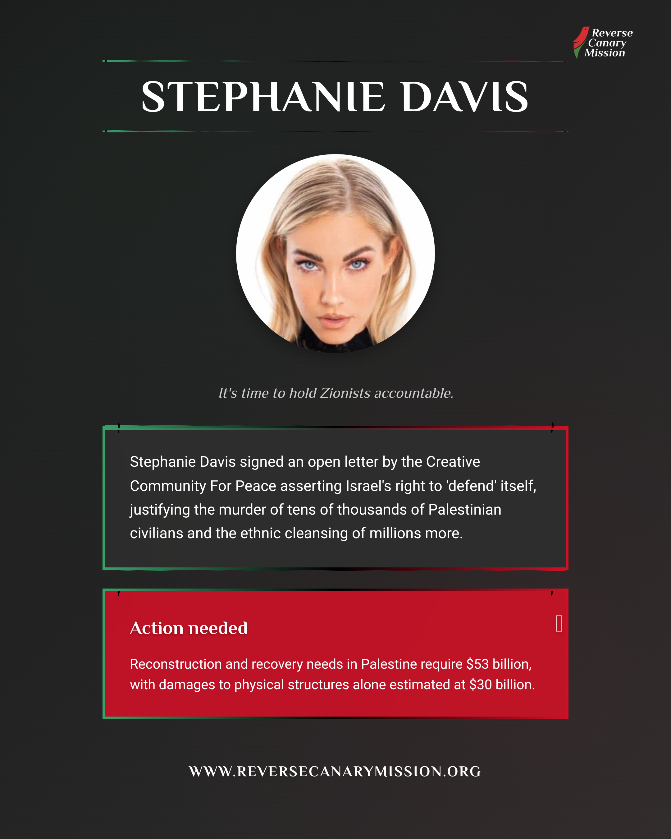 Stephanie Davis - Complicit in Apartheid | Reverse Canary Mission