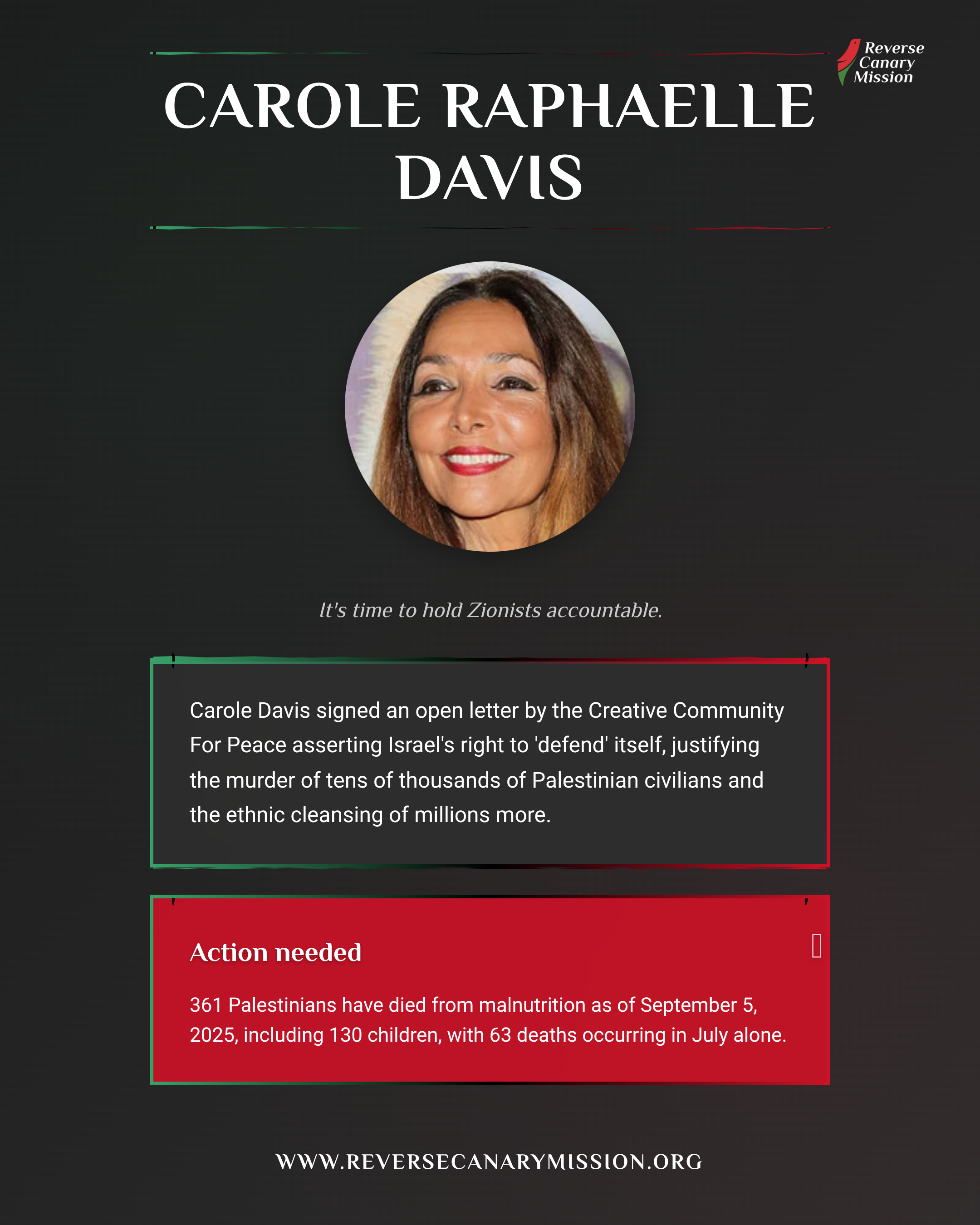 Carole Raphaelle Davis - Complicit in Apartheid | Reverse Canary Mission