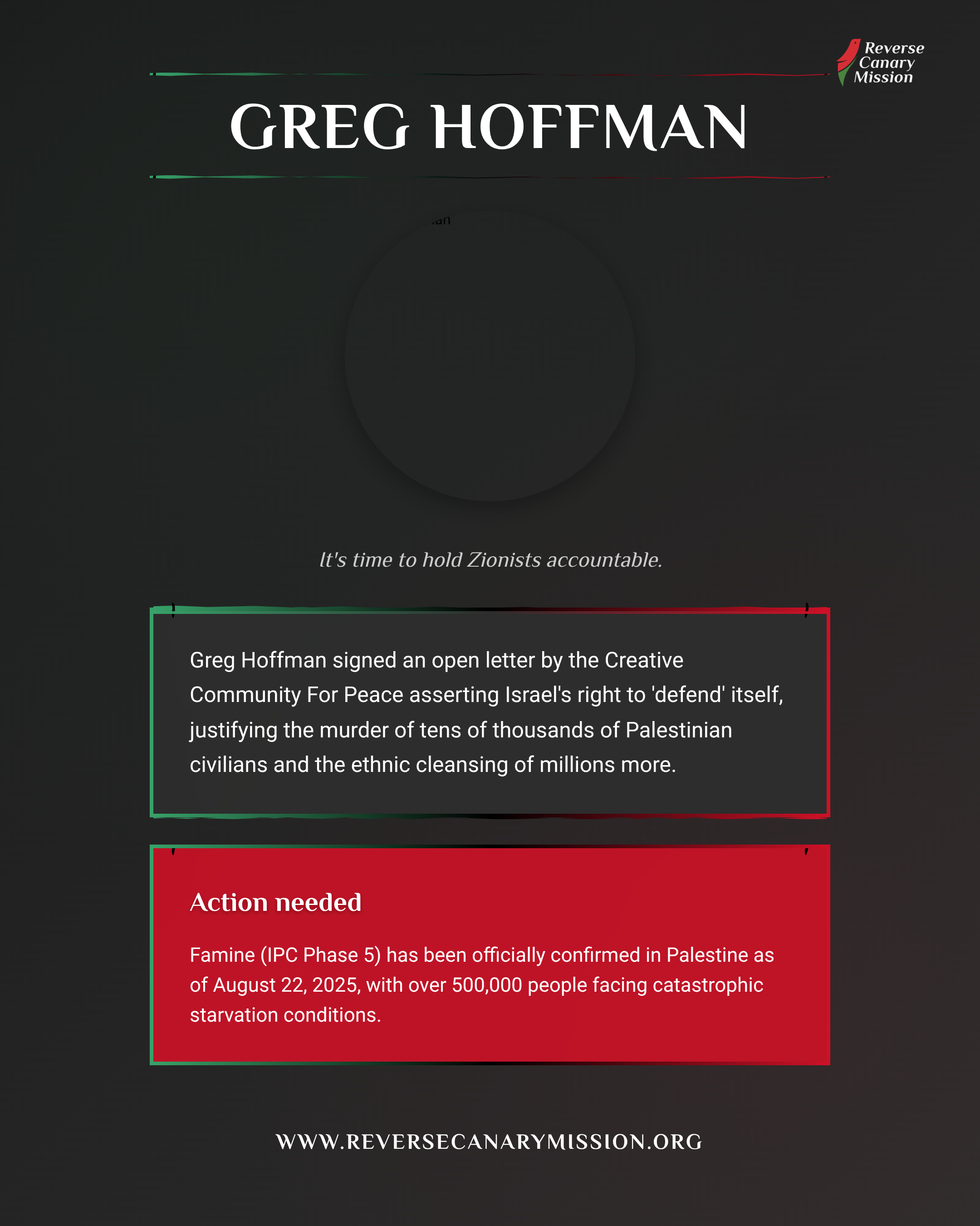 Greg Hoffman - Complicit in Apartheid | Reverse Canary Mission
