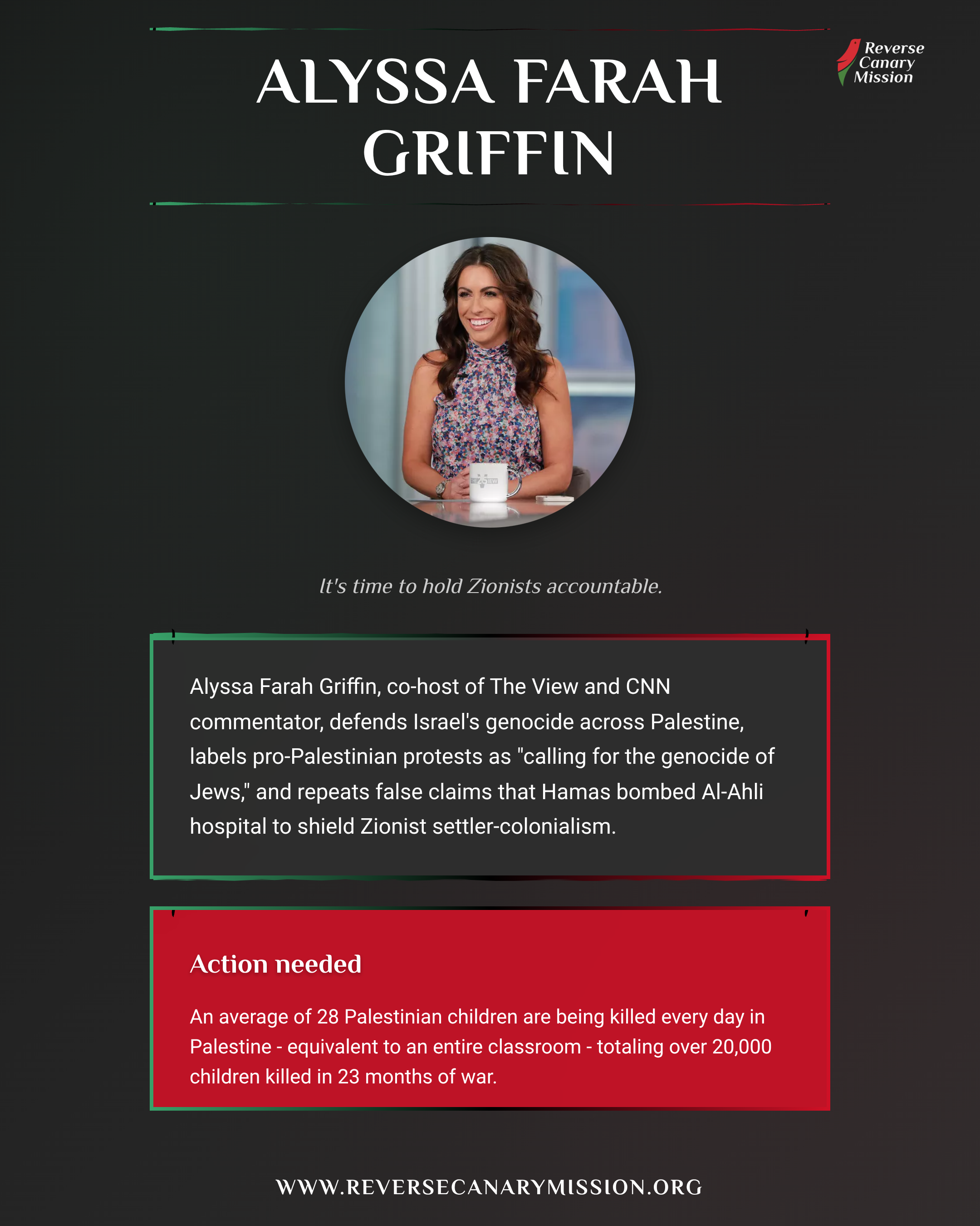 Alyssa Farah Griffin - Complicit in Apartheid | Reverse Canary Mission