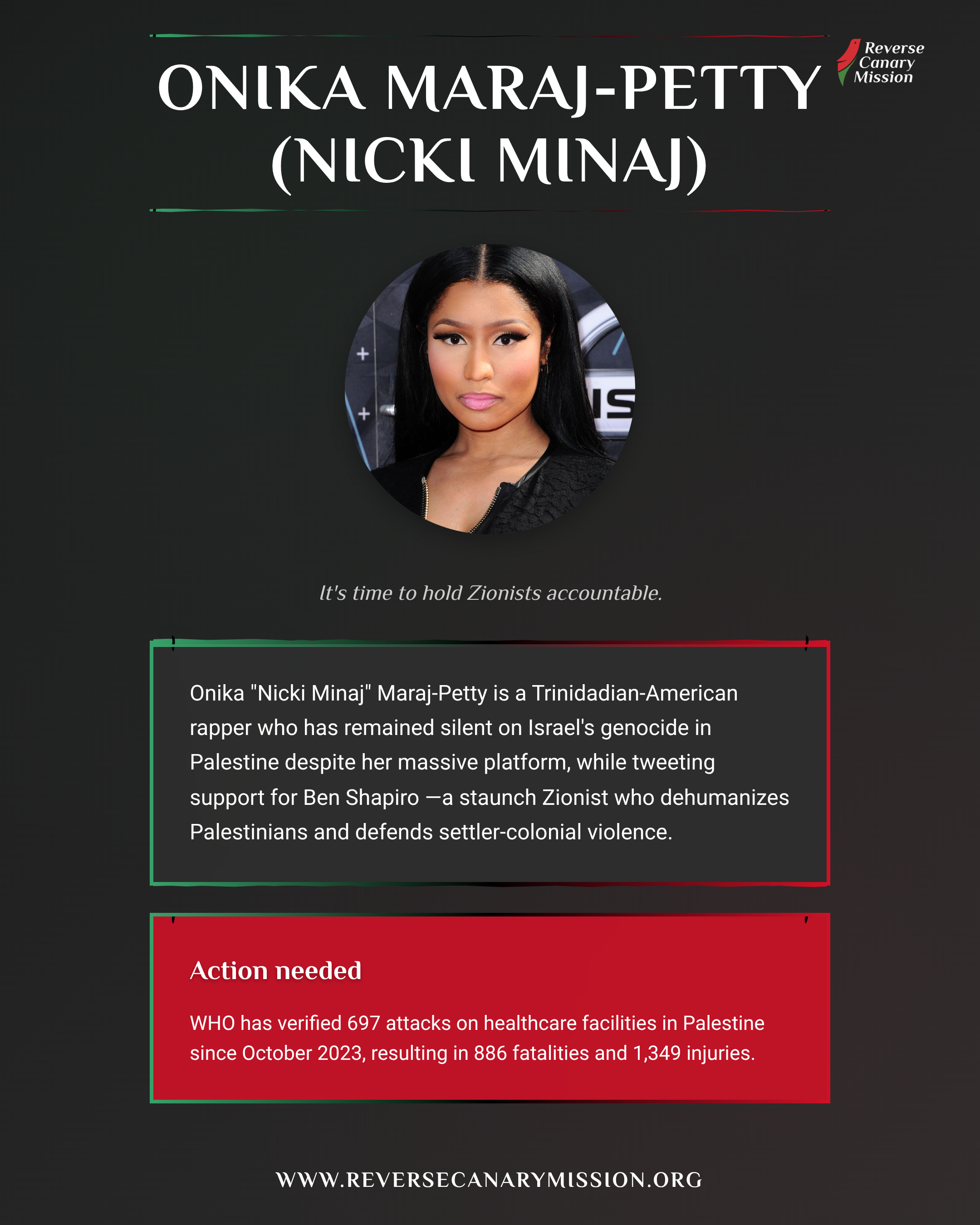 Onika Maraj-Petty (Nicki Minaj) - Complicit in Apartheid | Reverse ...