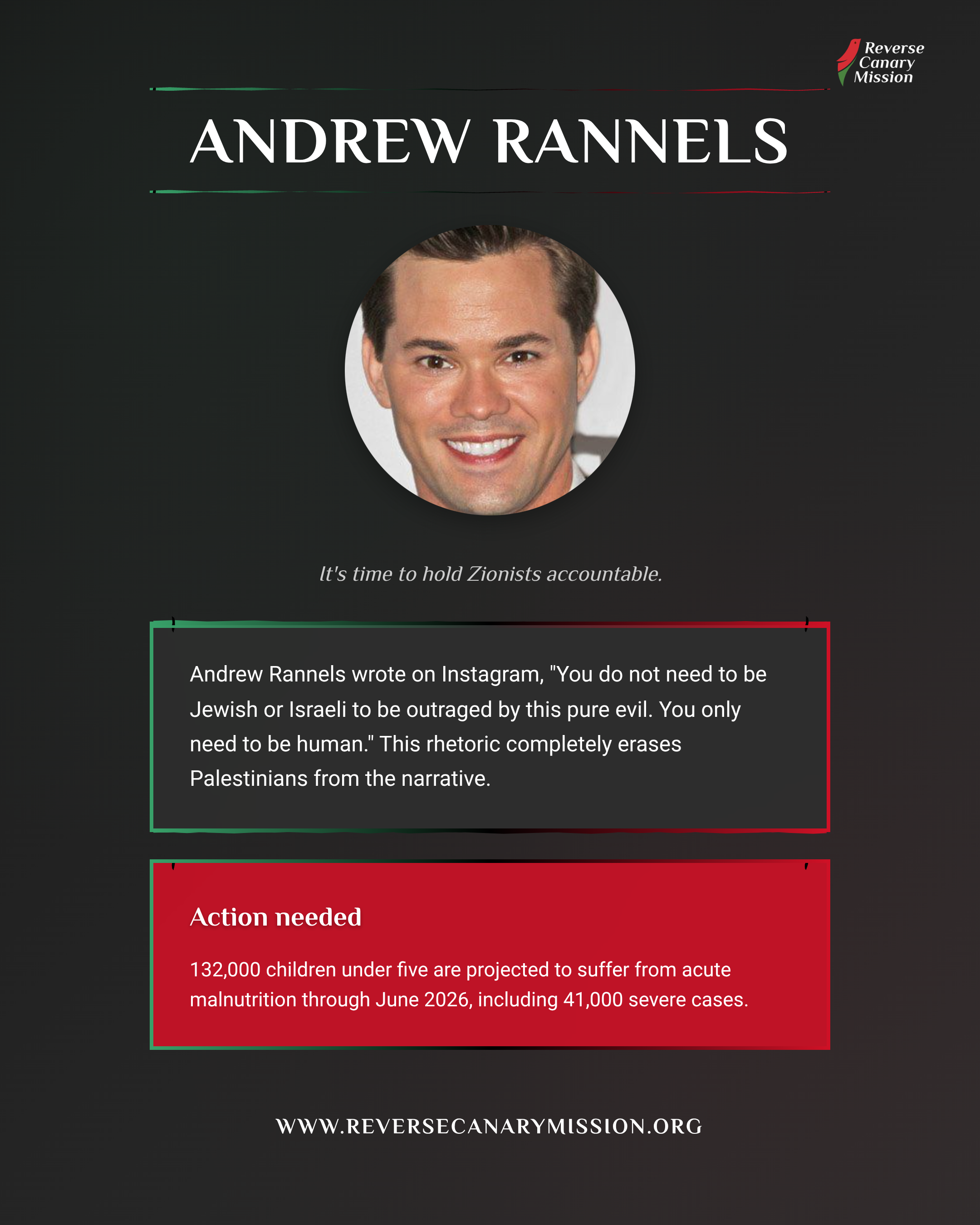 Andrew Rannels - Complicit in Apartheid | Reverse Canary Mission