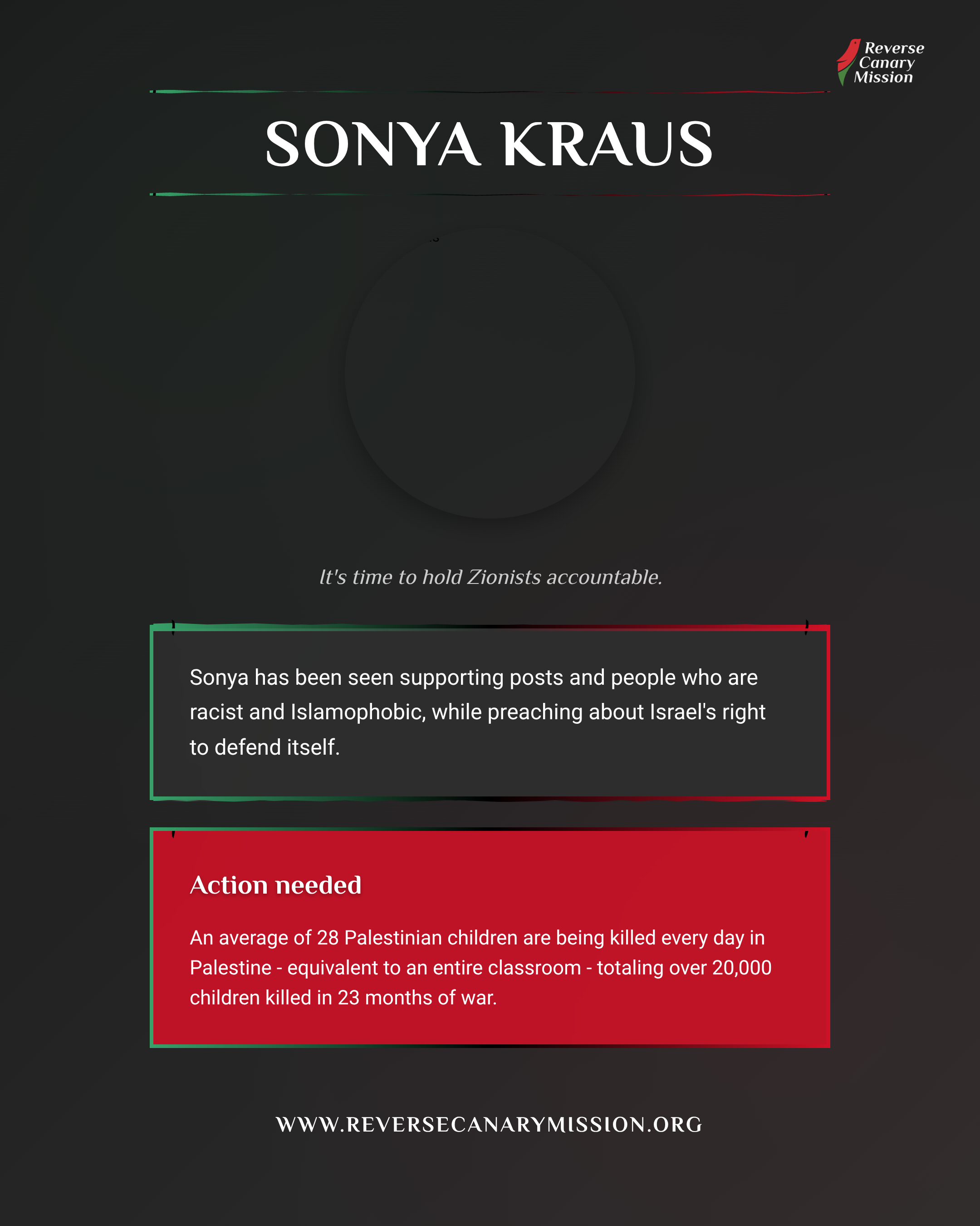 Sonya Kraus - Complicit in Apartheid | Reverse Canary Mission
