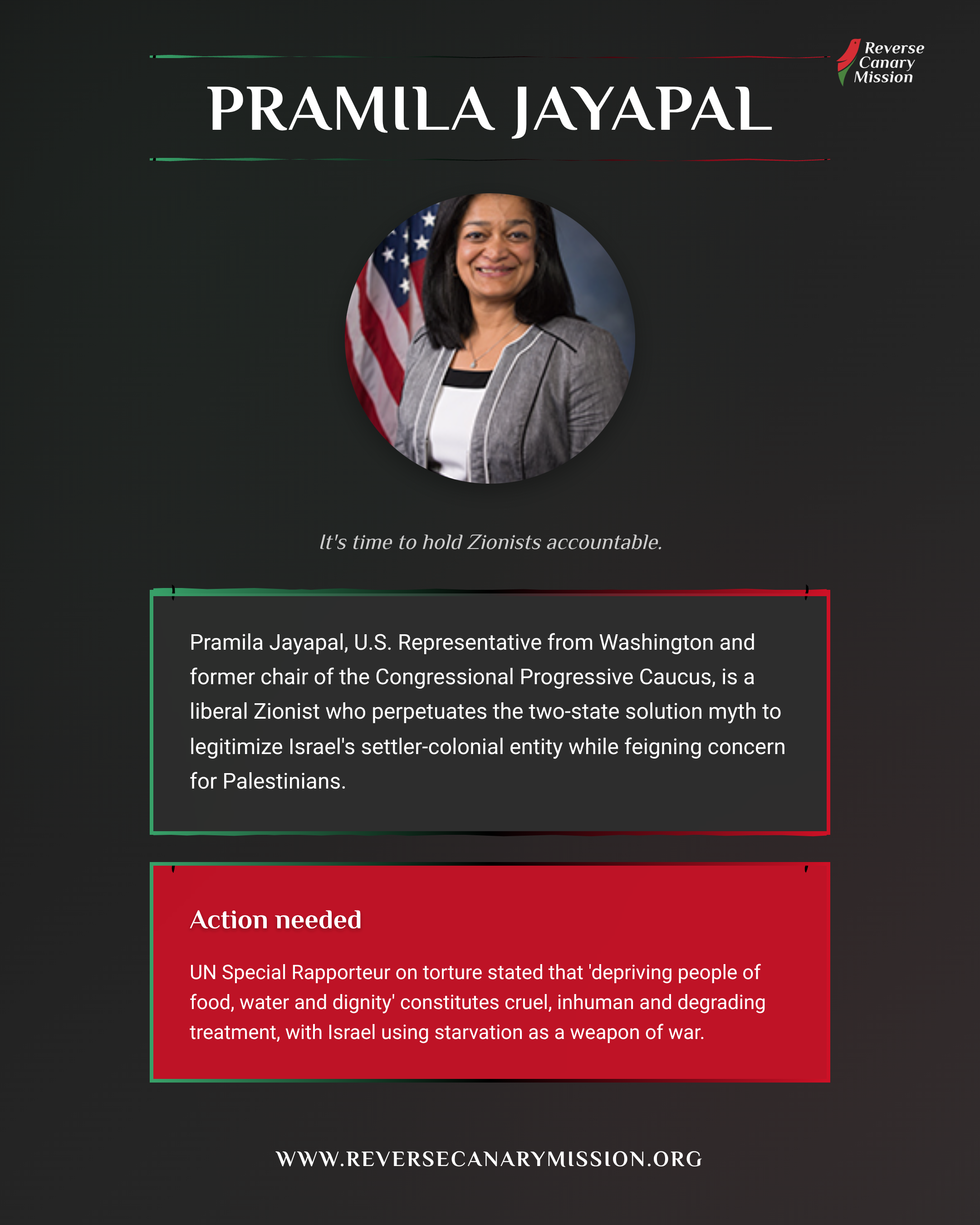Pramila Jayapal - Complicit in Apartheid | Reverse Canary Mission