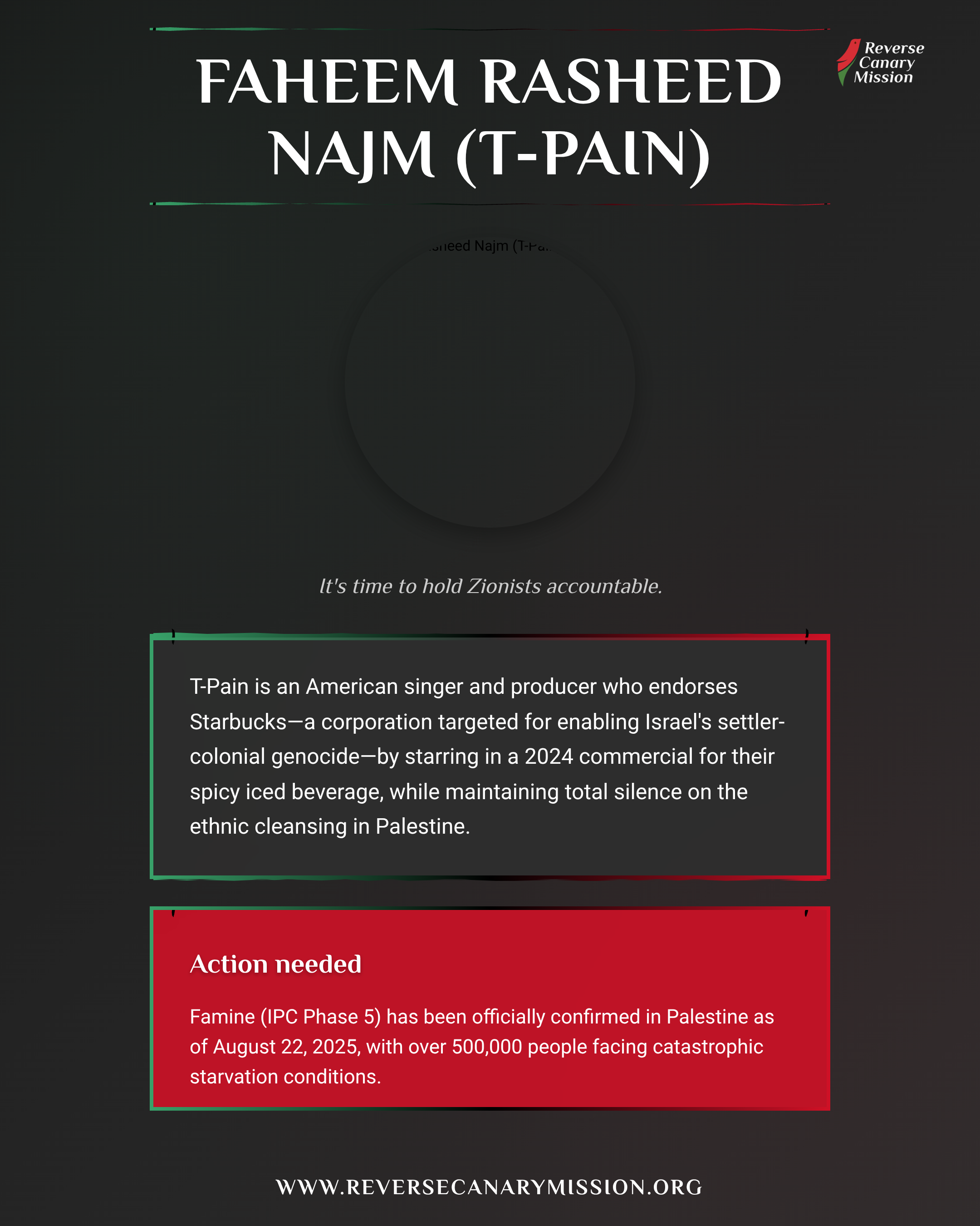Faheem Rasheed Najm (T-Pain) - Complicit in Apartheid | Reverse Canary ...