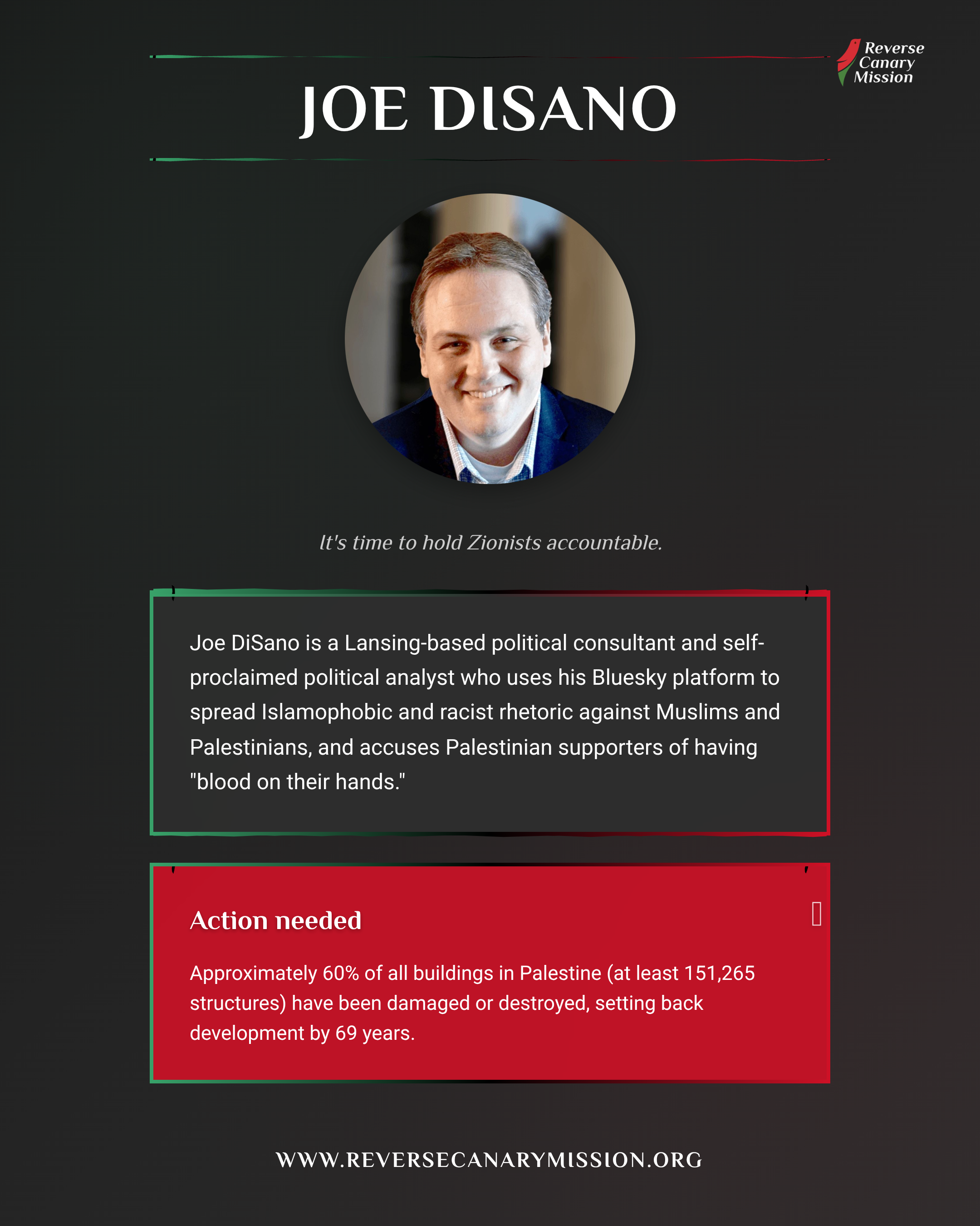 Joe DiSano - Complicit in Apartheid | Reverse Canary Mission