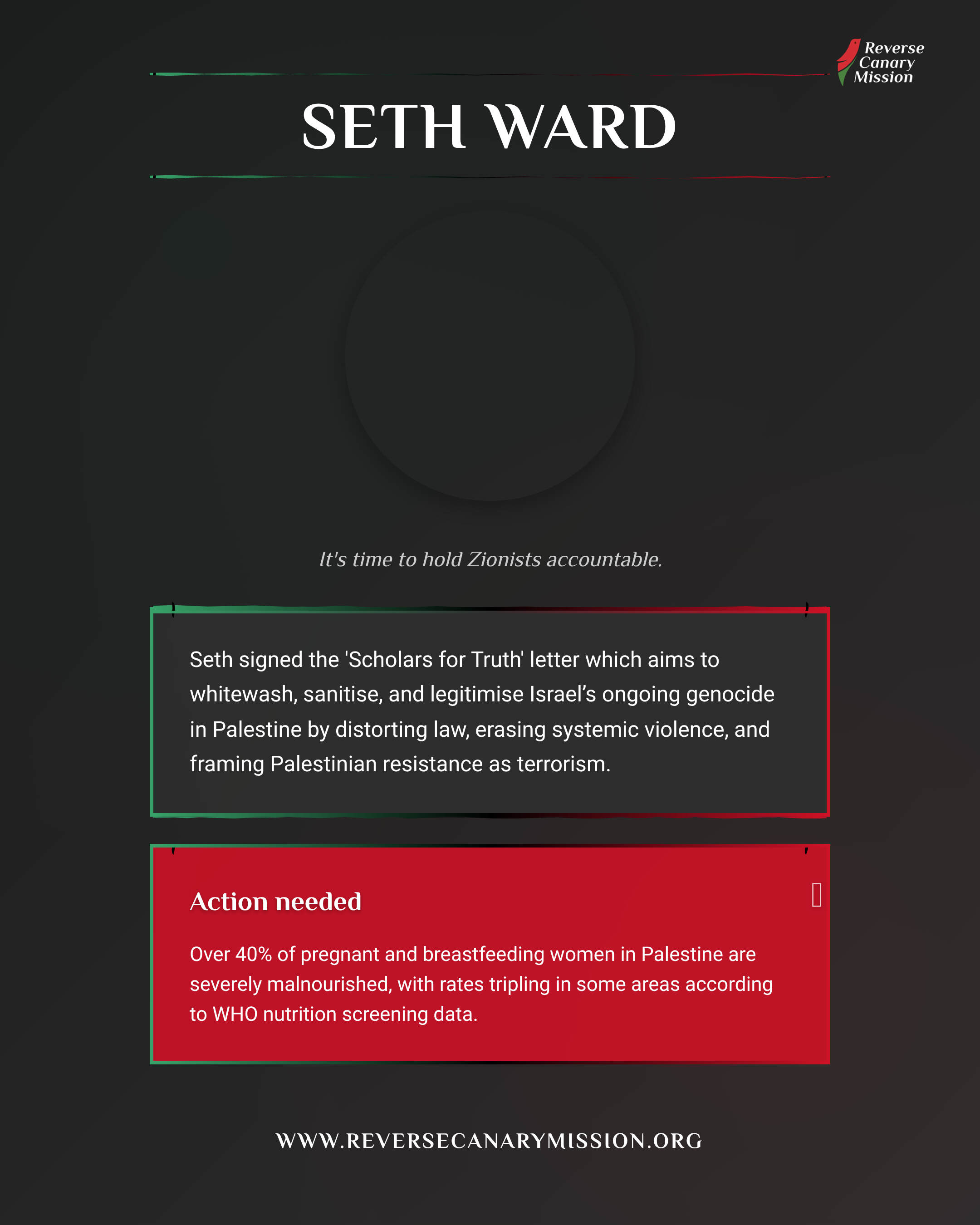 Seth Ward - Complicit in Apartheid | Reverse Canary Mission
