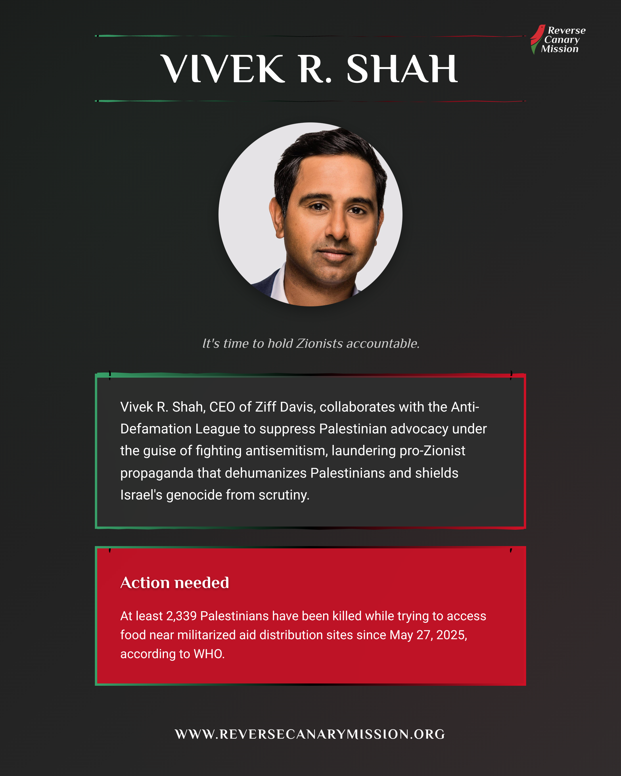 Vivek R. Shah - Complicit in Apartheid | Reverse Canary Mission