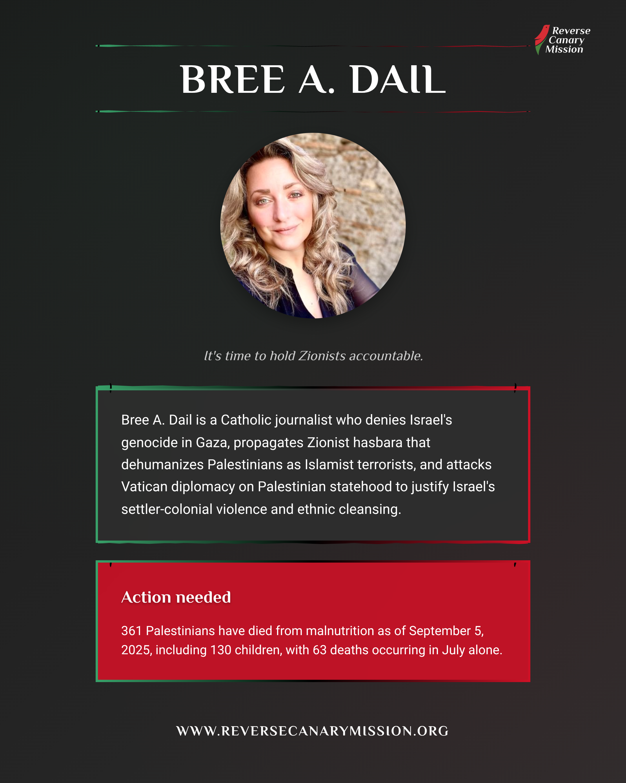 Bree A. Dail - Complicit in Apartheid | Reverse Canary Mission
