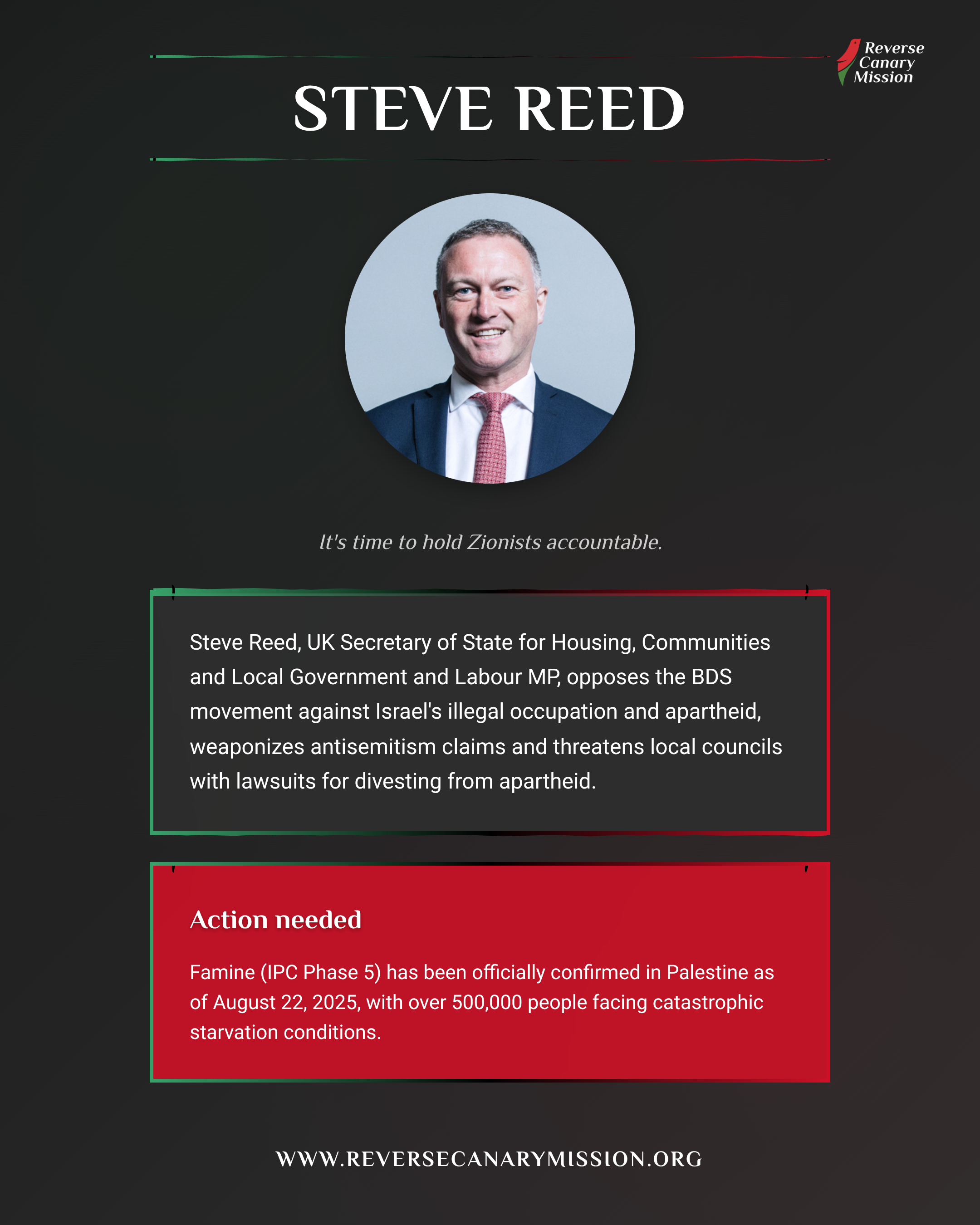 Steve Reed - Complicit in Apartheid | Reverse Canary Mission