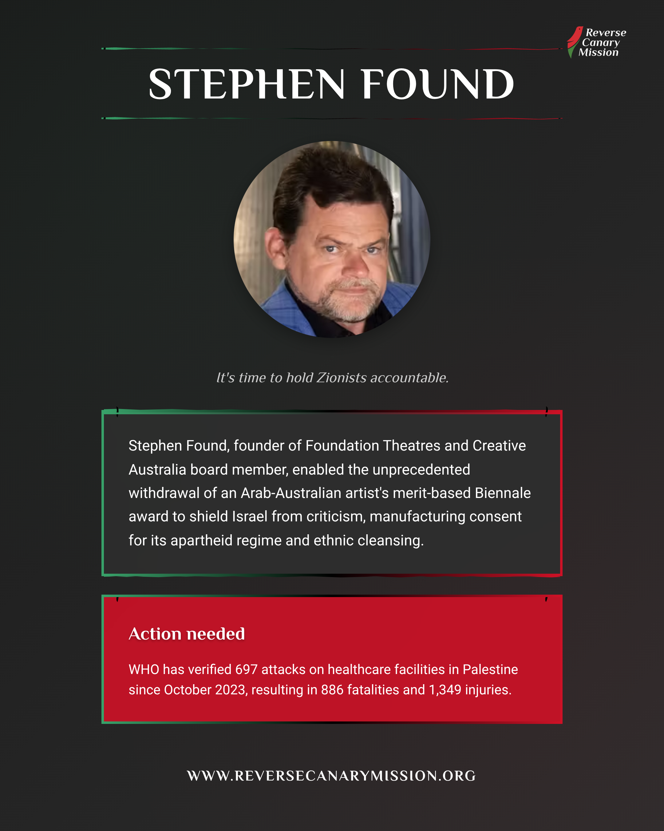 Stephen Found - Complicit in Apartheid | Reverse Canary Mission