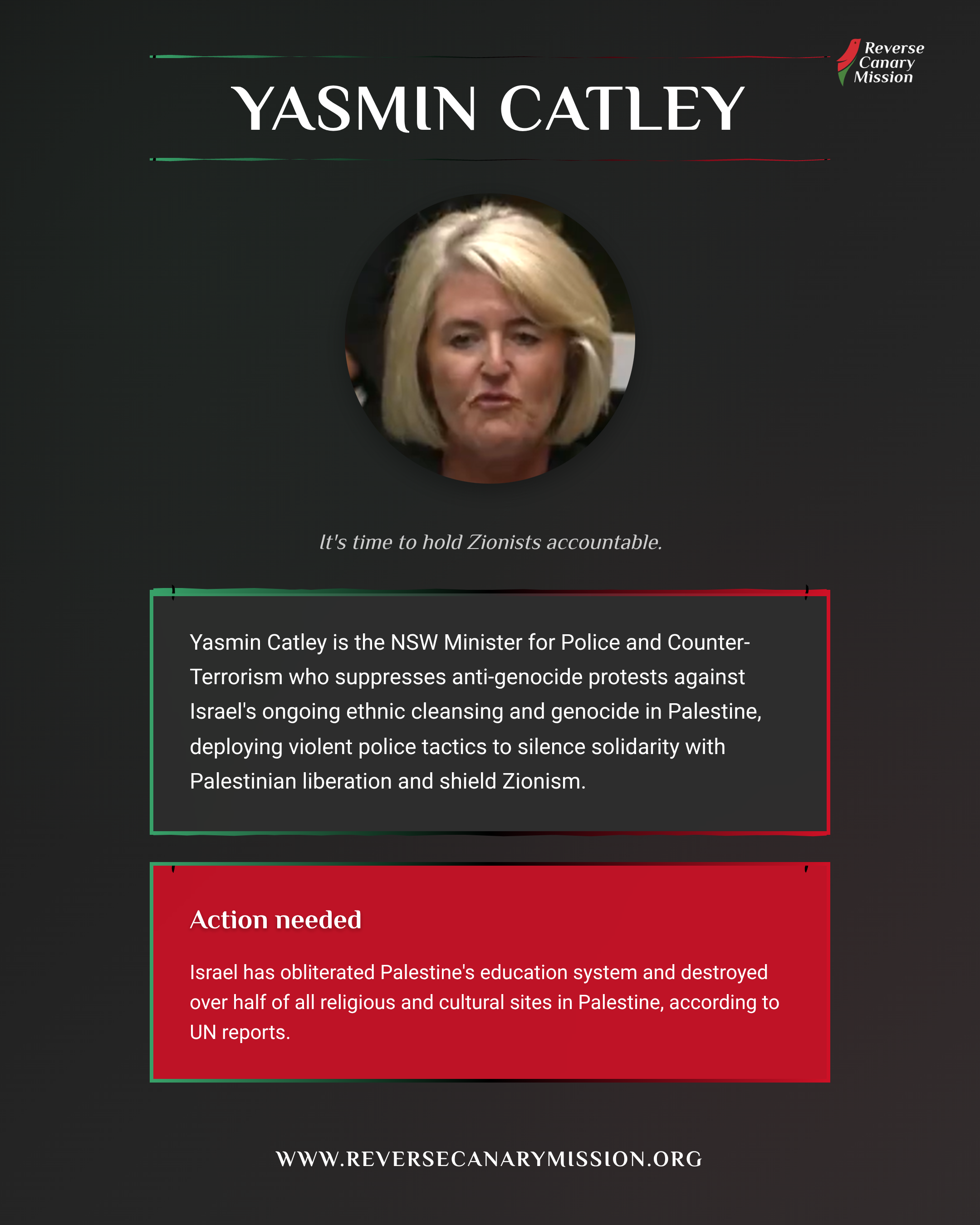 Yasmin Catley - Complicit in Apartheid | Reverse Canary Mission