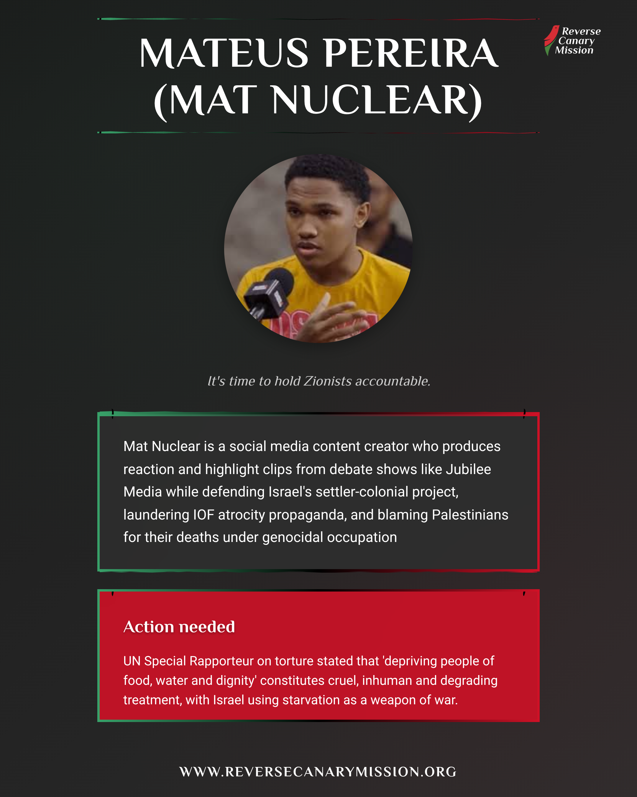 Mat Nuclear - Complicit in Apartheid | Reverse Canary Mission