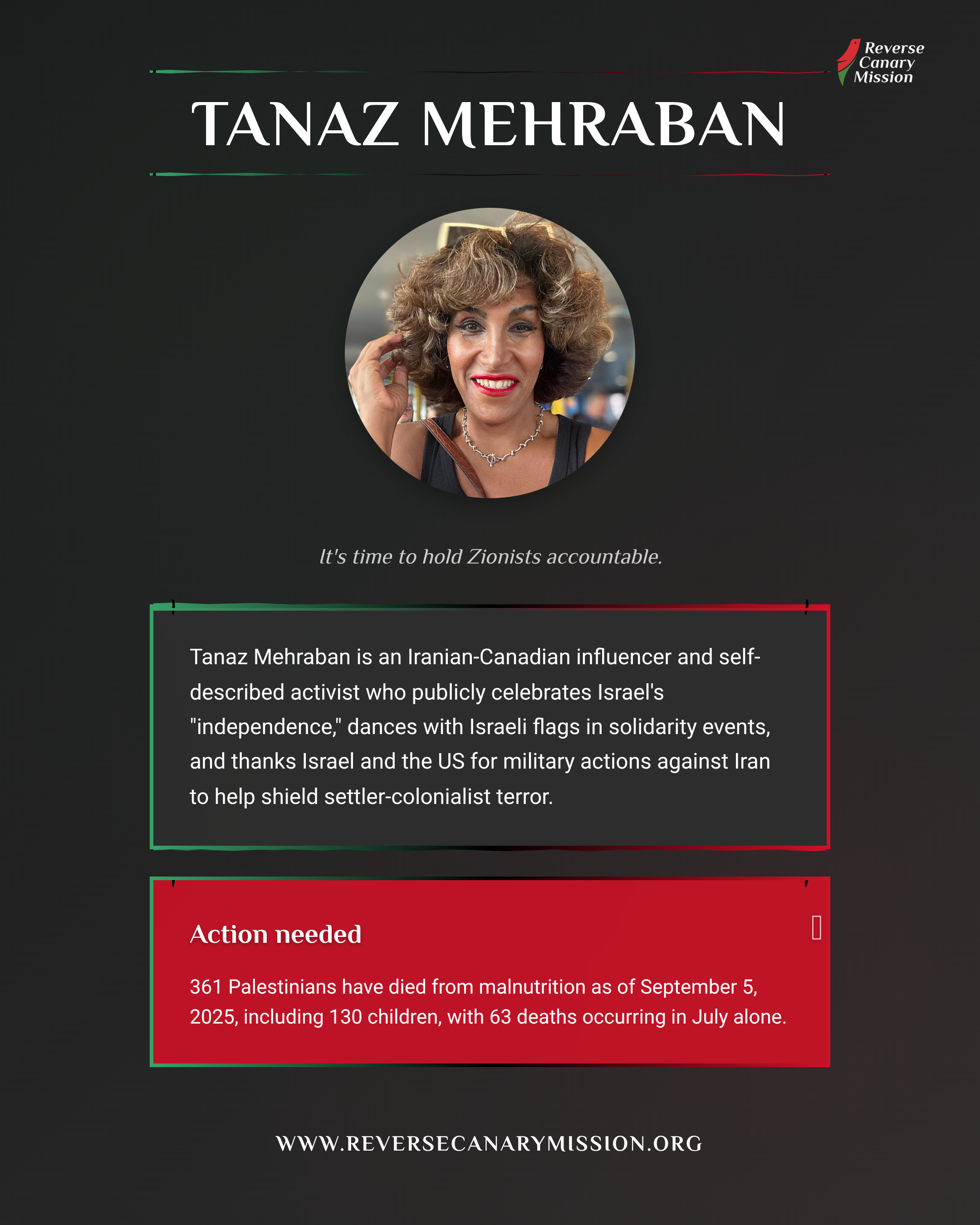 Tanaz Mehraban - Complicit in Apartheid | Reverse Canary Mission